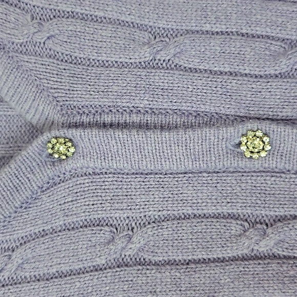 KAREN SCOTT Lilac Silk Angora Cable Knit V-neck Cardigan - Rhinestone Buttons - Picture 3 of 9